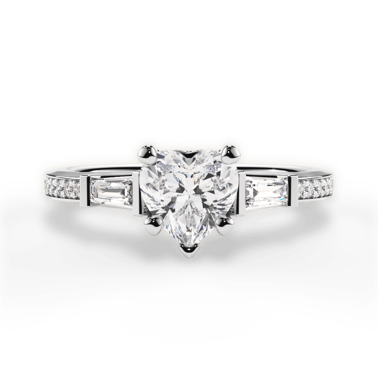 The Bea Heart Shaped Platinum Tapered Baguette Diamond Band Engagement Ring