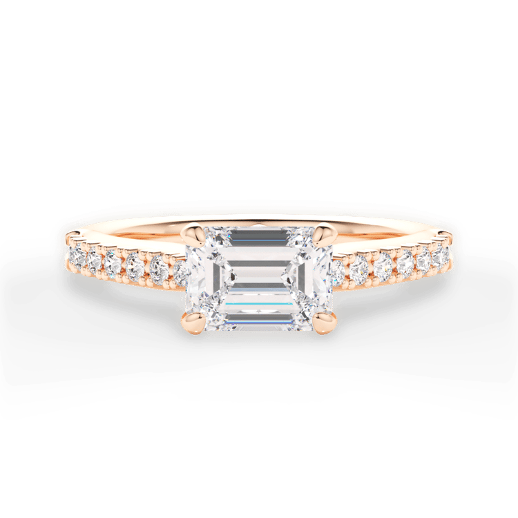 The Marta Emerald Cut 18kt Rose Gold East To West French-Set Diamond Band Engagement Ring