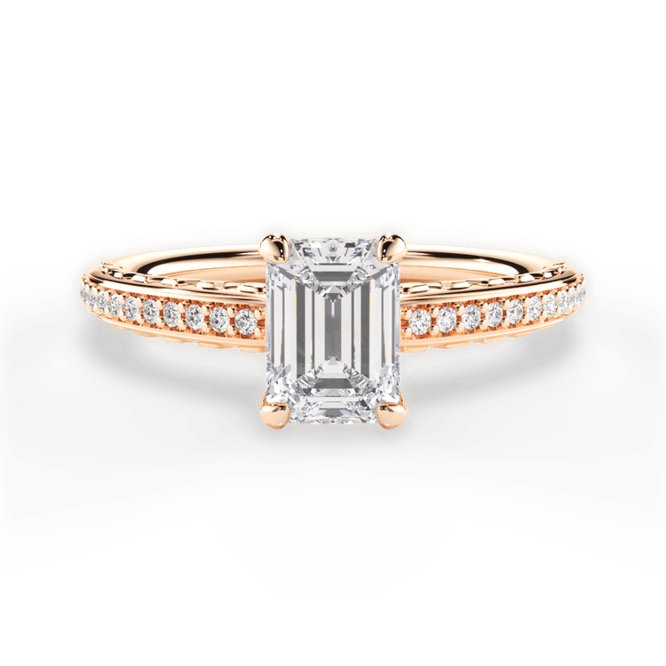 The Gio Emerald Cut 18kt Rose Gold Engraved Diamond Engagement Ring