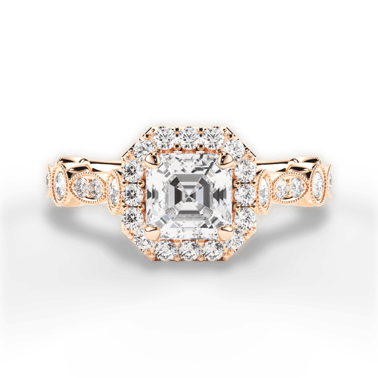 18kt Rose Gold Round & Marquise Diamond Halo Engagement Ring