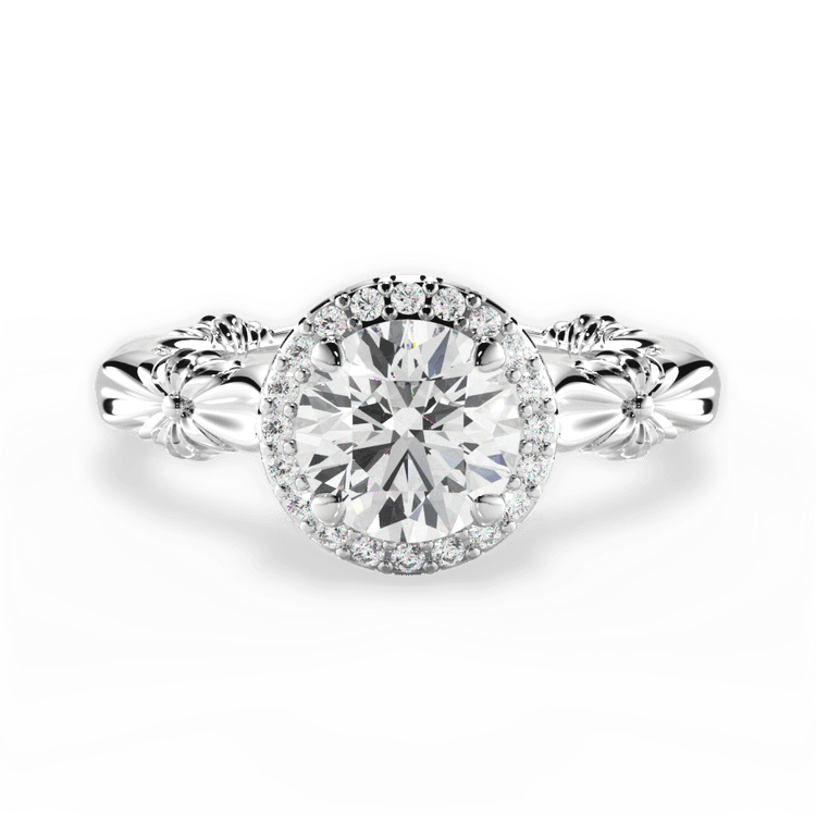 The Gemma Round Cut Platinum Ribbon Diamond Halo Engagement Ring