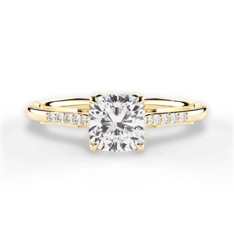 The Stephie Cushion Cut 18kt Yellow Gold Modern French-Set Band Diamond Engagement Ring