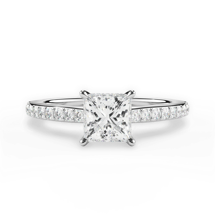 The Suri Princess Shaped Platinum Hidden Halo Diamond Engagement Ring
