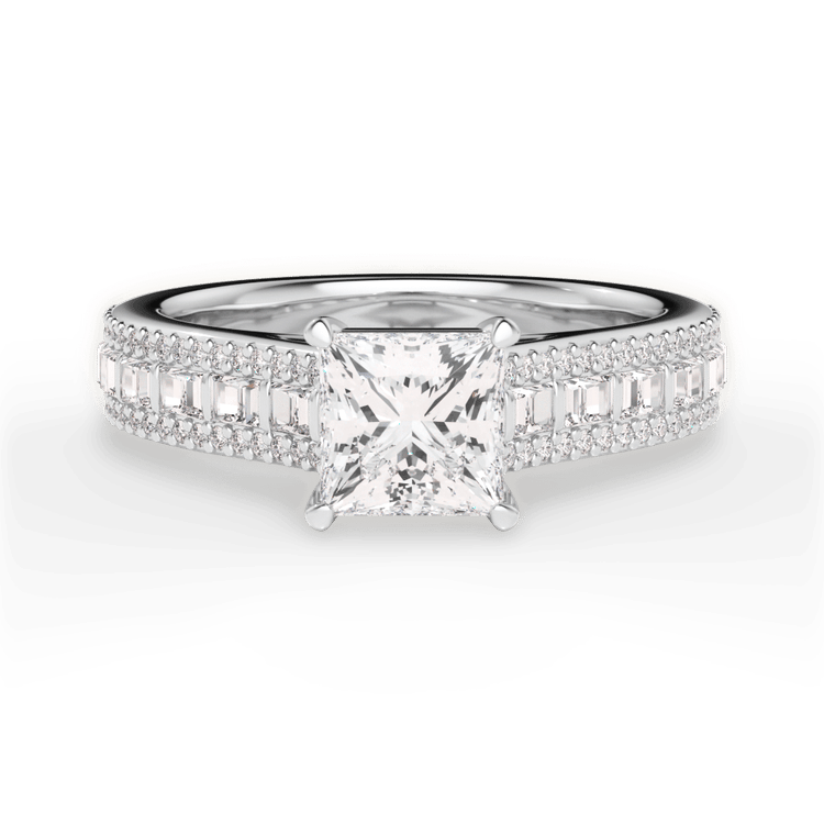 The Deni Pear Shaped Platinum Round & Baguette Diamond Engagement Ring