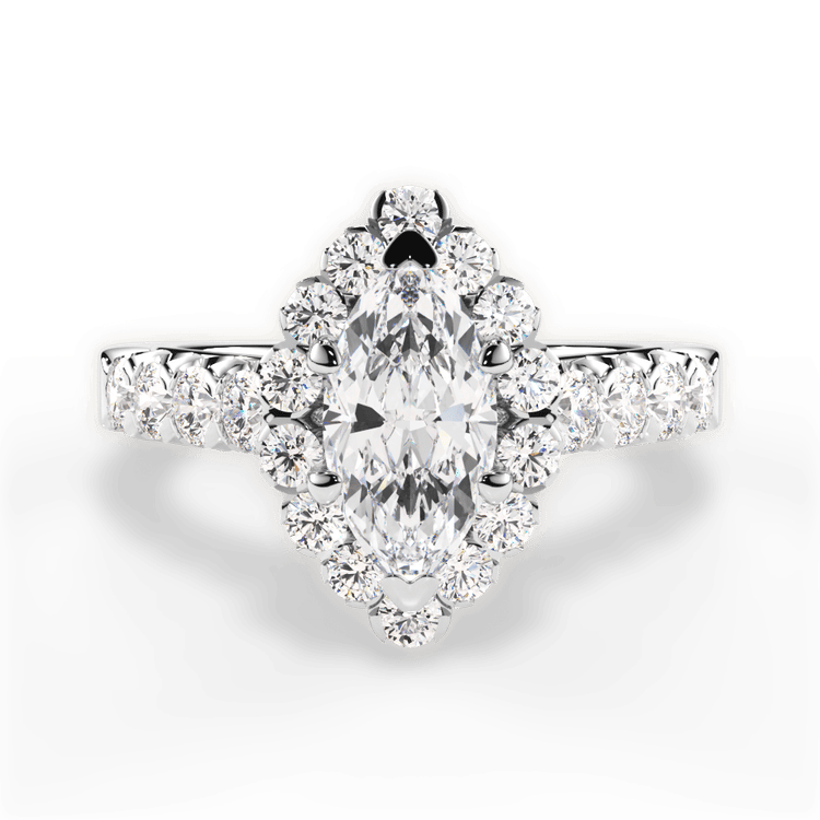 The Cesia Marquise Cut Platinum Masterwork Halo Diamond Band Engagement Ring