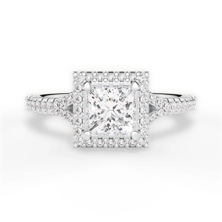 The Jordan Pear Shaped 14kt White Gold Dainty 'V' Band Halo Engagement Ring