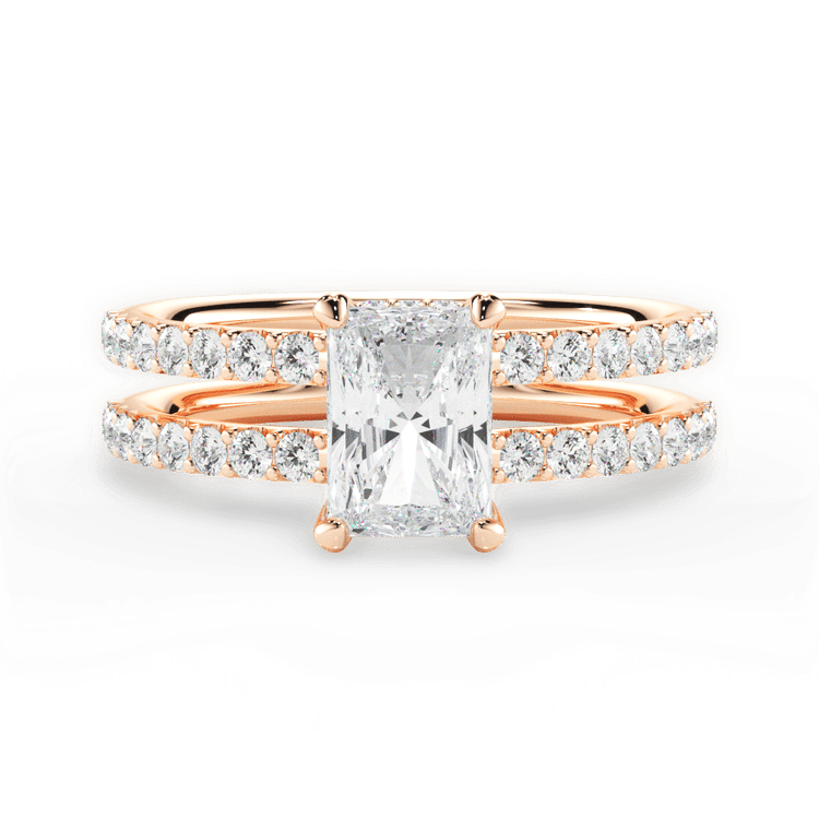 The Astra Radiant Cut 18kt Rose Gold Double Row Diamond Engagement Ring