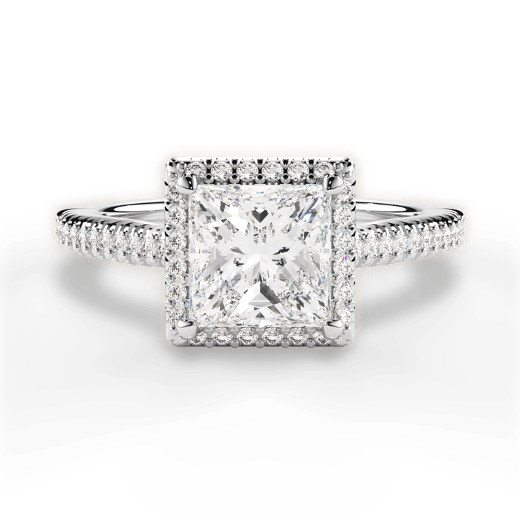 The Kris Pear Shaped 14kt White Gold Vaulted Halo Diamond Band Engagement Ring