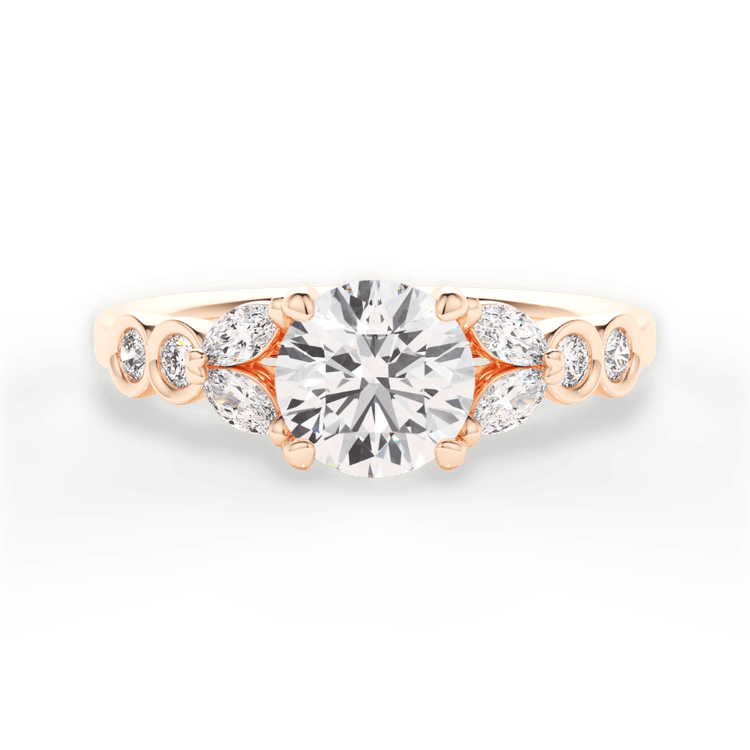 The Iro Round Cut 18kt Rose Gold Vintage Floral Diamond Engagement Ring
