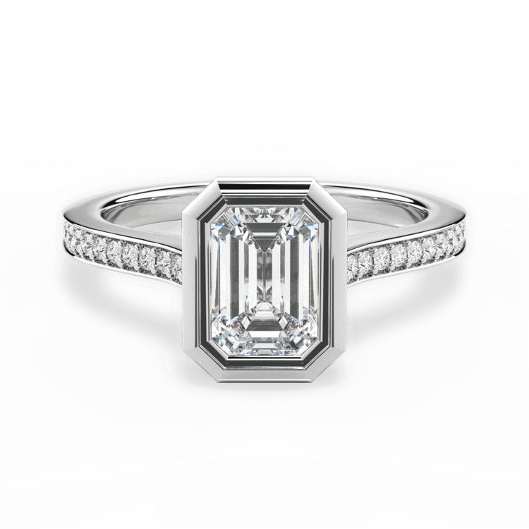 The Tyler Emerald Cut Platinum Bezel-Set Pavé Diamond Band Engagement Ring