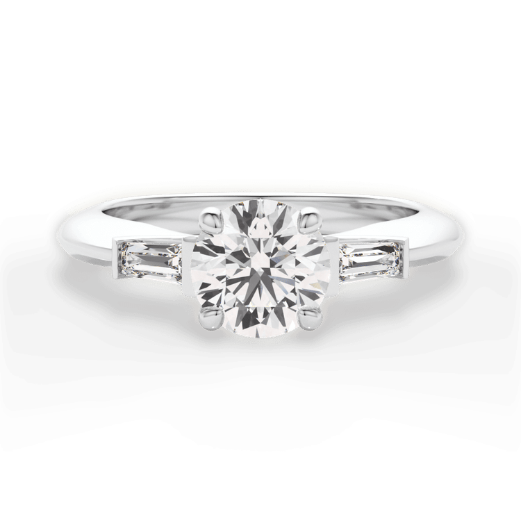 The Emma Round Cut Platinum Tapered Baguette Diamond Engagement Ring