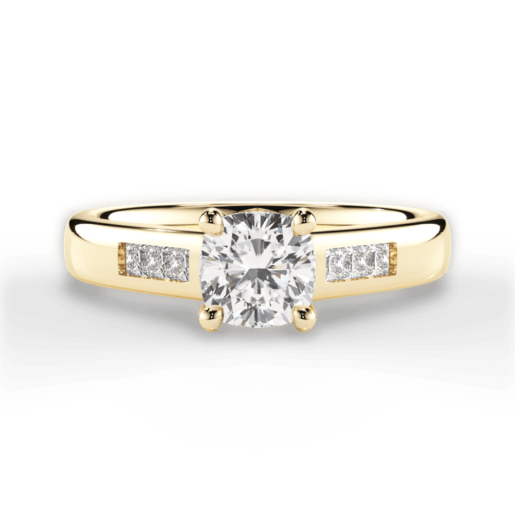 The Valentina Cushion Cut 18kt Yellow Gold Solitaire Channel-Set Diamond Band Engagement Ring
