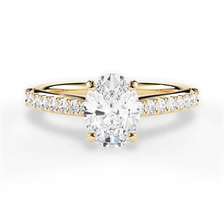 The Adele Oval Cut 18kt Yellow Gold French-Set Diamond Band Engagement Ring