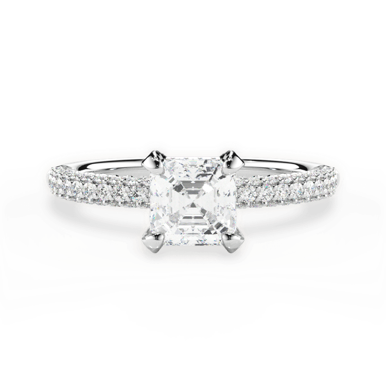 The Kenna Asscher Cut Platinum Three Row Diamond Prong Engagement Ring