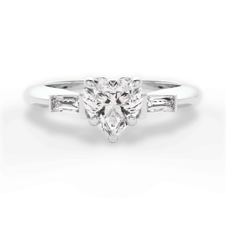 The Emma Heart Shaped Platinum Tapered Baguette Diamond Engagement Ring