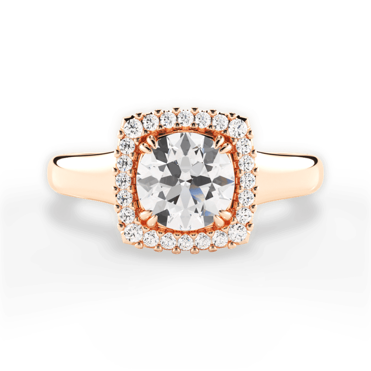 The Remi Round Cut 18kt Rose Gold Wide Band Cushion Halo Engagement Ring