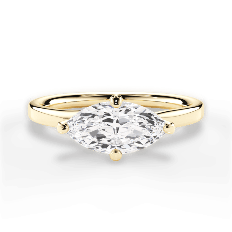 The Evelyn Marquise Cut 18kt Yellow Gold Solitaire Kite Set Swirl Engagement Ring