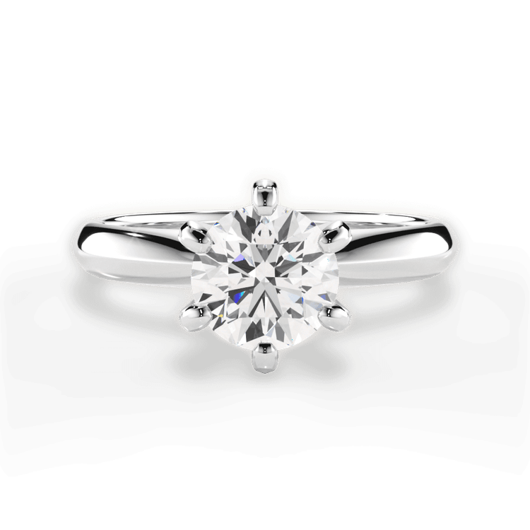 The Juno Round Cut Platinum Solitaire Six-Prong Knife-Edge Engagement Ring