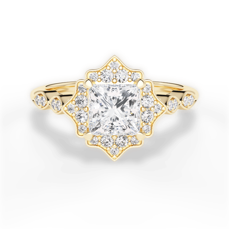 The Capri Pear Shaped 18kt Yellow Gold Vintage Floral Halo Diamond Engagement Ring