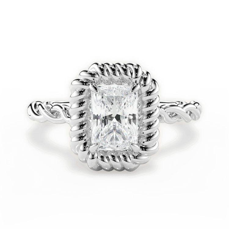 Radiant Cut Platinum Twisted Metal Halo Engagement Ring