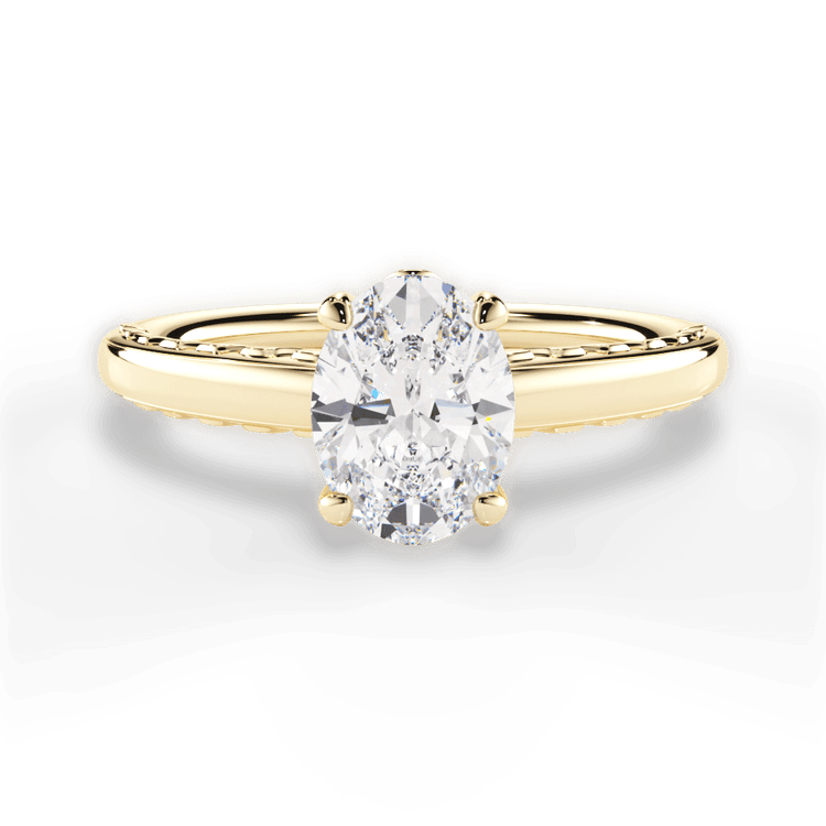 The Alessia Oval Cut 18kt Yellow Gold Engraved Solitaire Engagement Ring