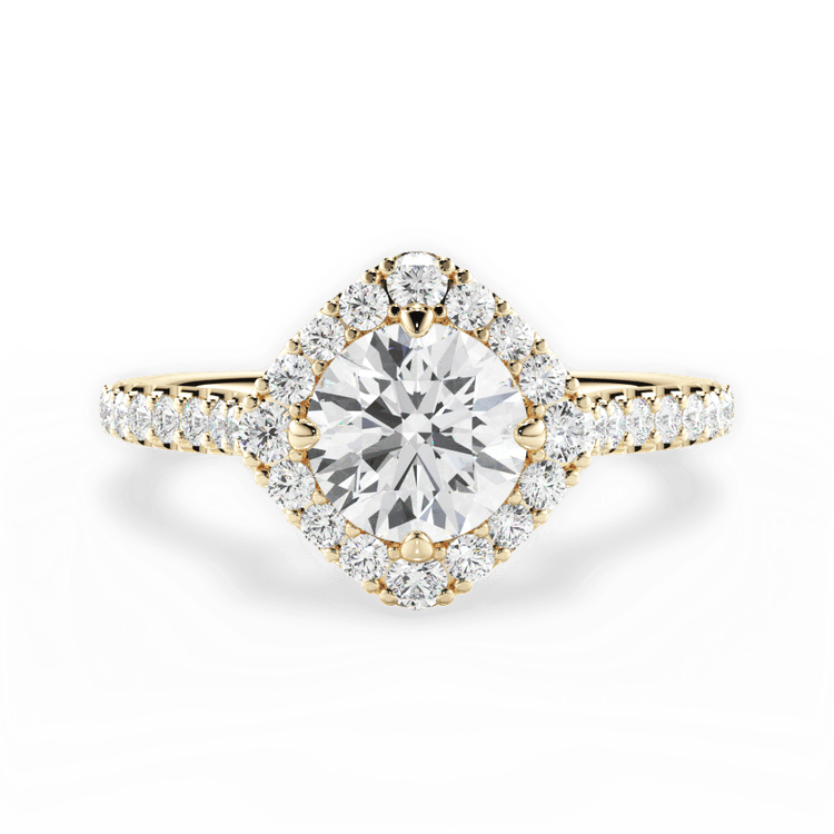 The Wynter Round Cut 18kt Yellow Gold Kite-Set Halo Diamond Engagement Ring