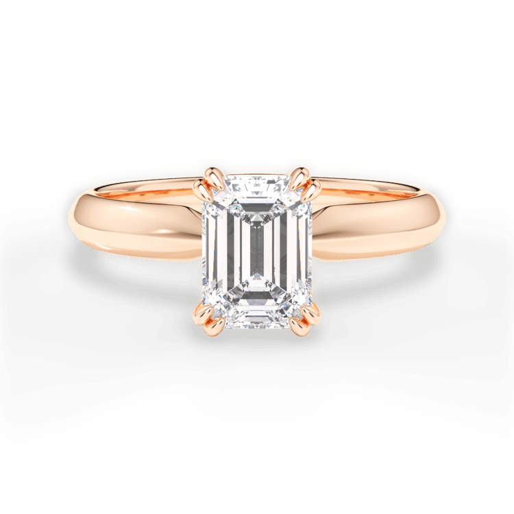 The Romie Emerald Cut 18kt Rose Gold Solitaire Knife-Edge Tulip Engagement Ring
