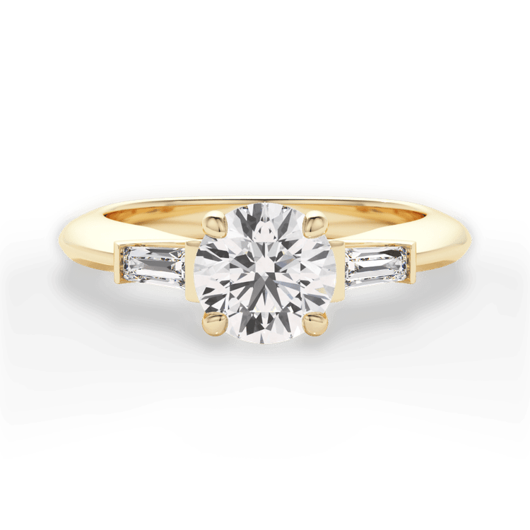 The Emma Round Cut 18kt Yellow Gold Tapered Baguette Diamond Engagement Ring