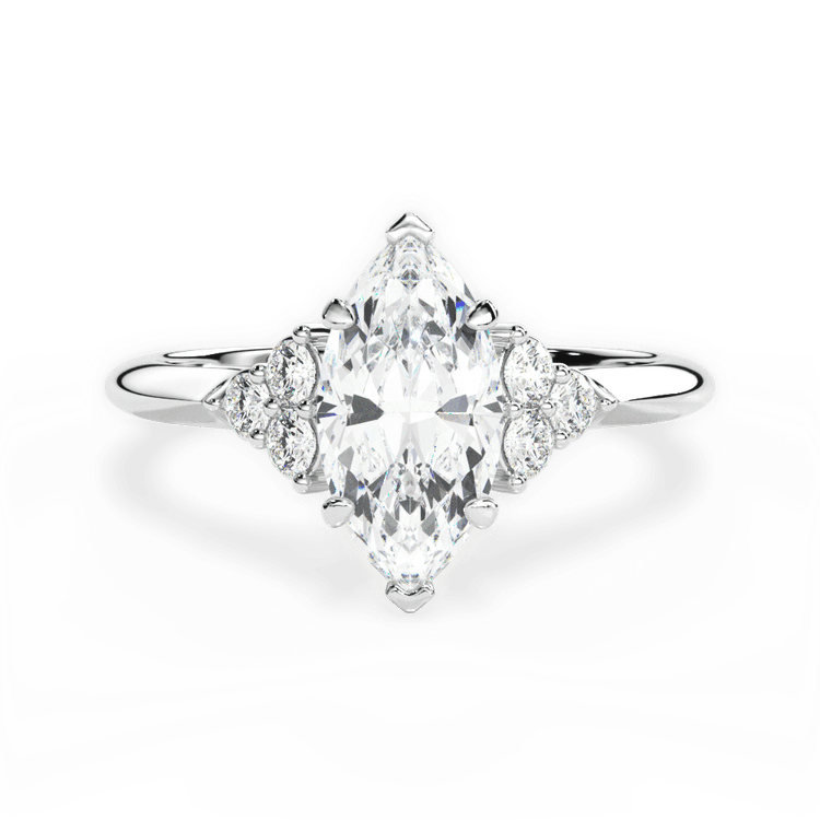 The Dalia Marquise Cut Platinum Cluster Sidestone Diamond Engagement Ring