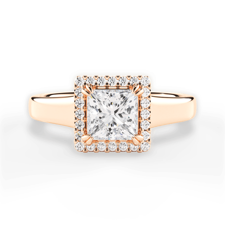 The Remi Pear Shaped 18kt Rose Gold Wide Band Cushion Halo Engagement Ring