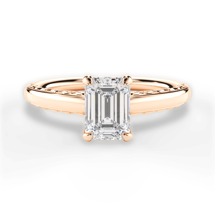 The Alessia Emerald Cut 18kt Rose Gold Engraved Solitaire Engagement Ring