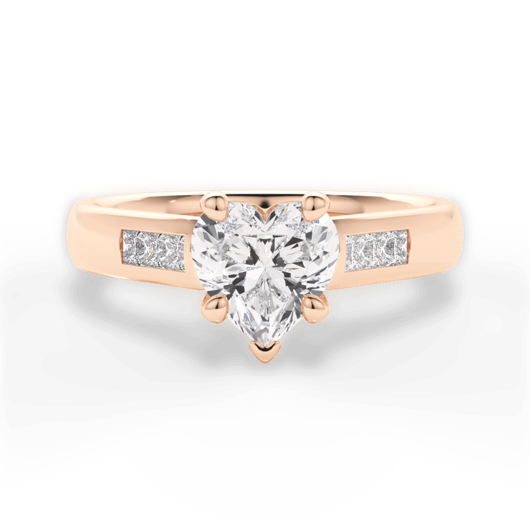 The Valentina Heart Shaped 18kt Rose Gold Solitaire Channel-Set Diamond Band Engagement Ring