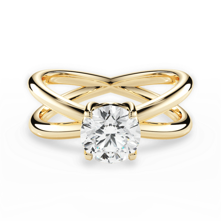 The Ciara Round Cut 18kt Yellow Gold Split Double Band Solitaire Engagement Ring
