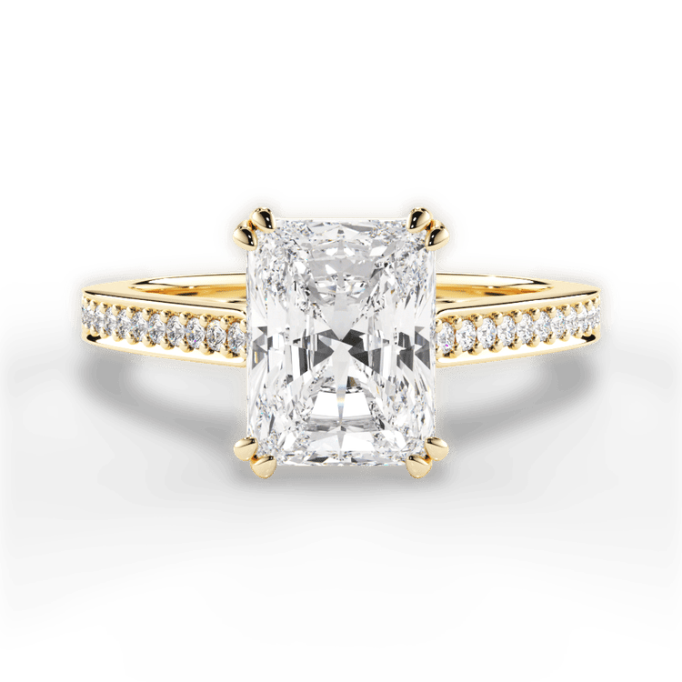 The Zahra Radiant Cut 18kt Yellow Gold Pavé Vaulted Diamond Engagement Ring