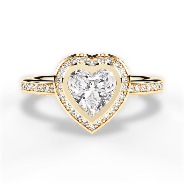 The Ritani Endless Love Heart Shaped 18kt Yellow Gold Round Vintage Halo Micropavé Diamond Band Engagement Ring