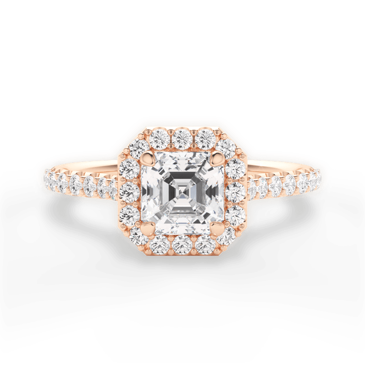 The Layla Asscher Cut 18kt Rose Gold French-Set Halo Diamond Band Engagement Ring