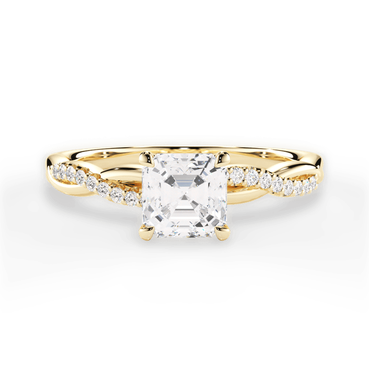 The Mia Asscher Cut 18kt Yellow Gold Petite Half Diamond Twist Engagement Ring