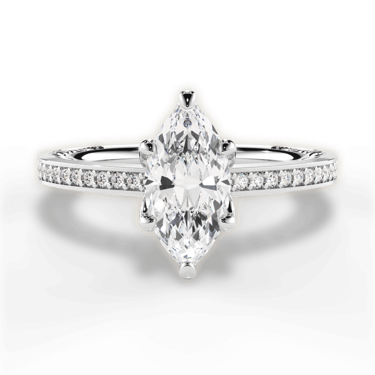 The Teisha Marquise Cut Platinum Lattice Micropavé Diamond Band Engagement Ring