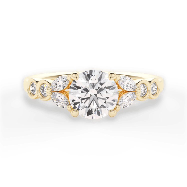 The Iro Round Cut 18kt Yellow Gold Vintage Floral Diamond Engagement Ring