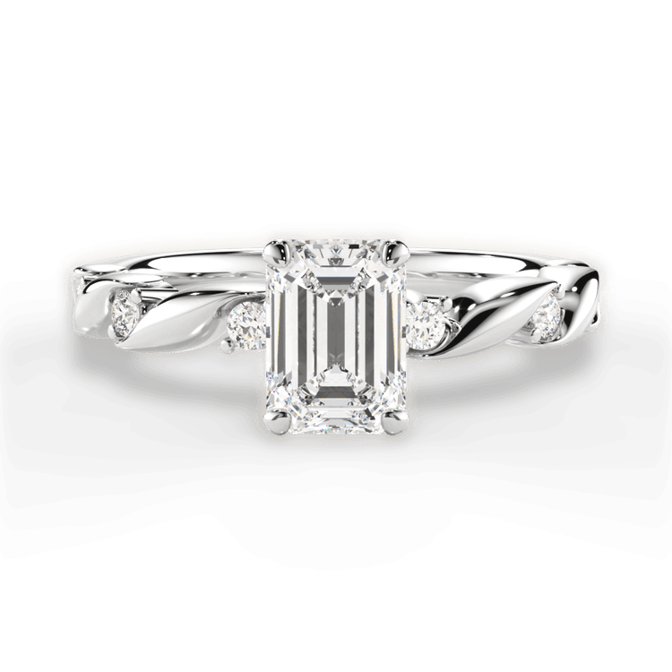 The Zariah Emerald Cut Platinum Coil Twist Diamond Engagement Ring