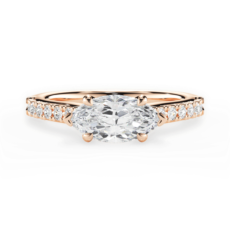 The Marta Marquise Cut 18kt Rose Gold East To West French-Set Diamond Band Engagement Ring