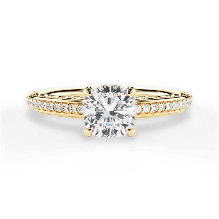 The Gio Cushion Cut 18kt Yellow Gold Engraved Diamond Engagement Ring