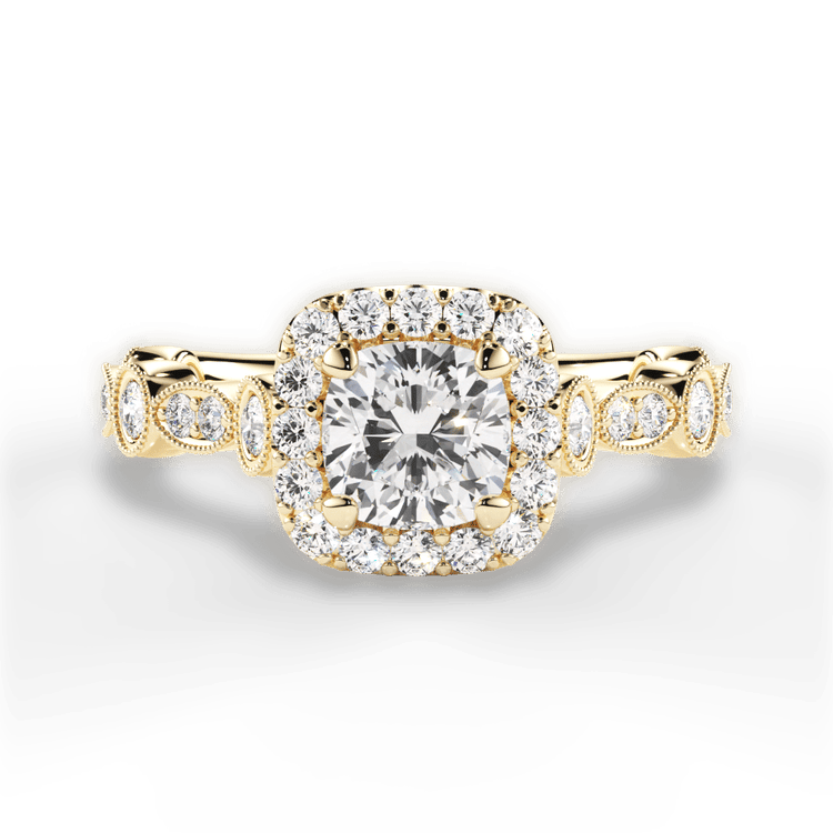 18kt Yellow Gold Round & Marquise Diamond Halo Engagement Ring