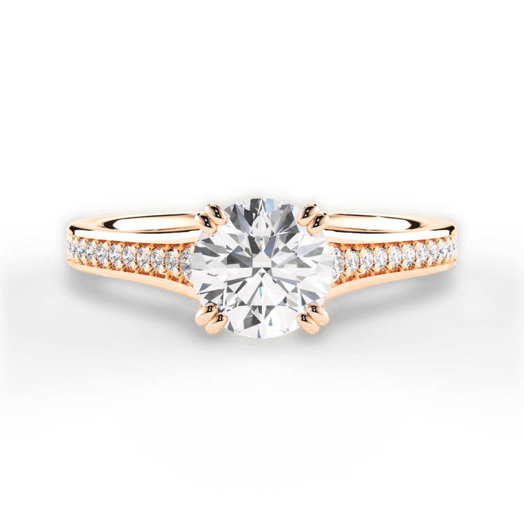 The Evita Round Cut 18kt Rose Gold Micropavé Diamond Band Engagement Ring