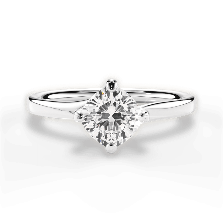 The Evelyn Cushion Cut Platinum Solitaire Kite Set Swirl Engagement Ring