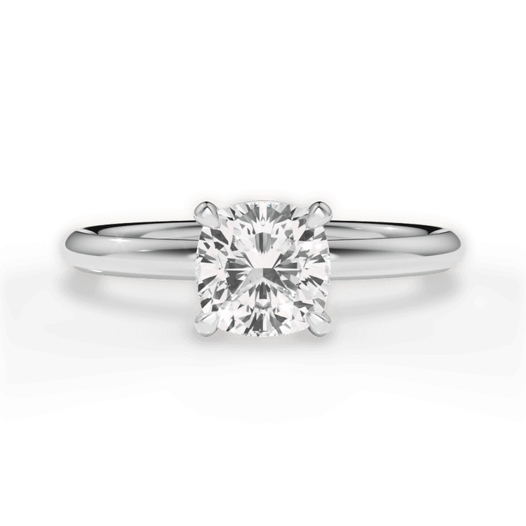 The Stella Cushion Cut Platinum Classic Solitaire Engagement Ring with Hidden Halo