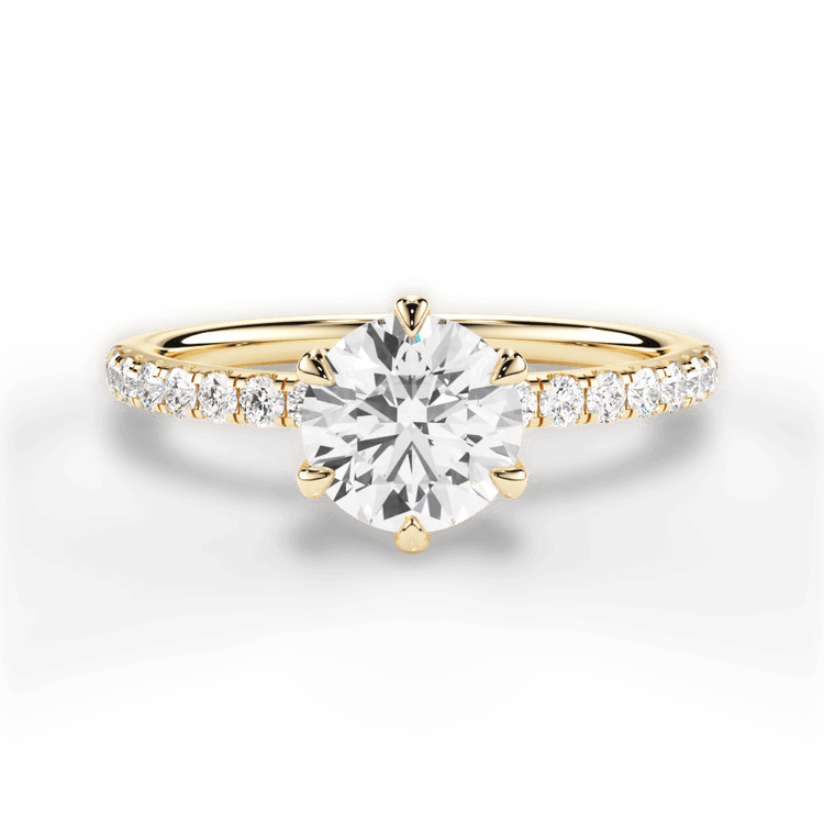 The Sofia Round Cut 18kt Yellow Gold Six-Prong Diamond Band Engagement Ring