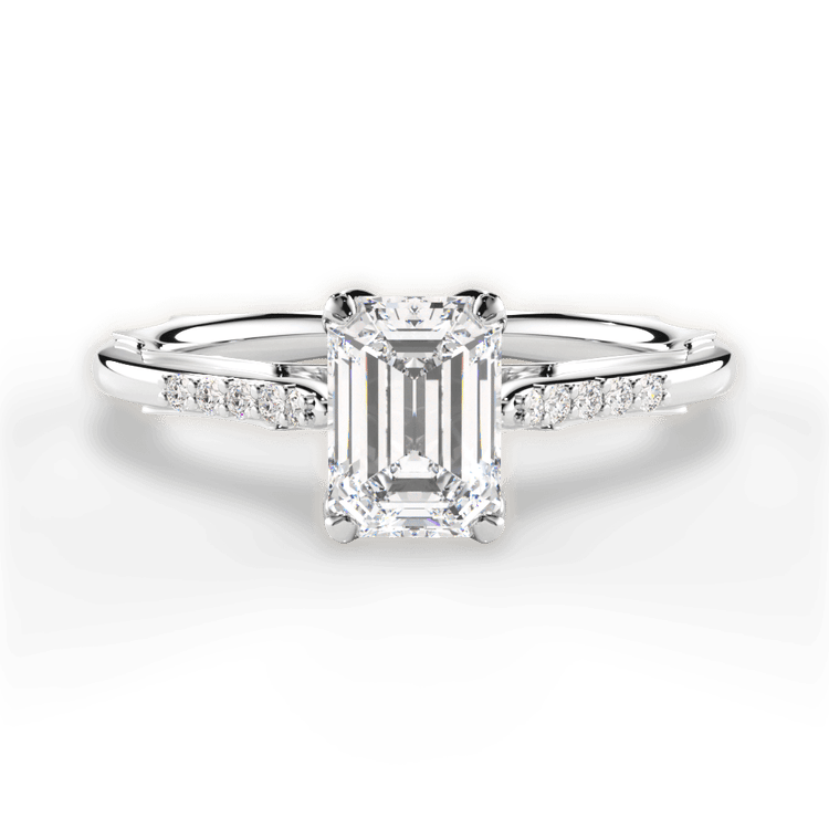 The Stephie Emerald Cut Platinum Modern French-Set Band Diamond Engagement Ring