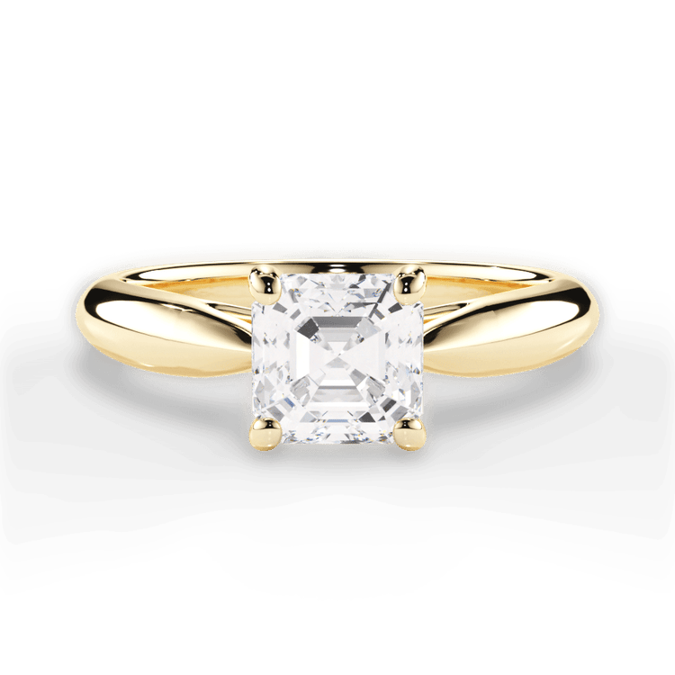 The Sadie Asscher Cut 18kt Yellow Gold Tapered Cathedral Solitaire Engagement Ring