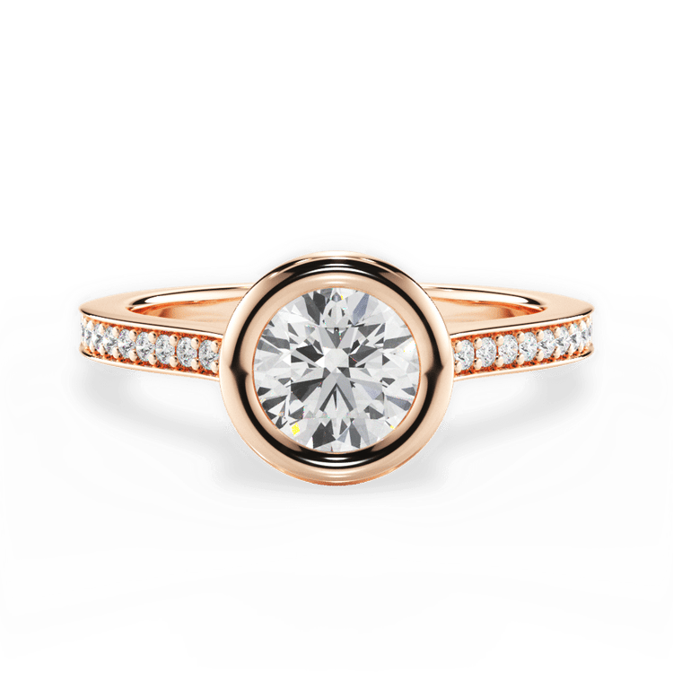 The Tyler Round Cut 18kt Rose Gold Bezel-Set Pavé Diamond Band Engagement Ring